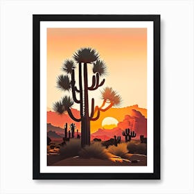 Joshua Trees At Sunrise Retro Illustration (5) Art Print