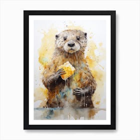 Otter Eating Bread 1 Art Print