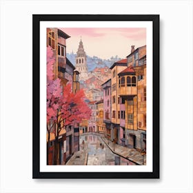 Bilbao Spain 3 Vintage Pink Travel Illustration Art Print