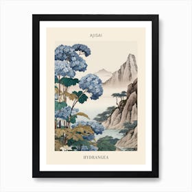 Ajisai Hydrangea 3 Japanese Botanical Illustration Poster Art Print