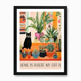 Home Is Where My Cat Is. Quote with Gouache Painting Art Print