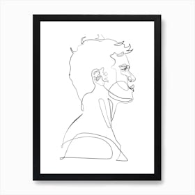 Man's Side Bust Outline Line Art Wall Print Art Print