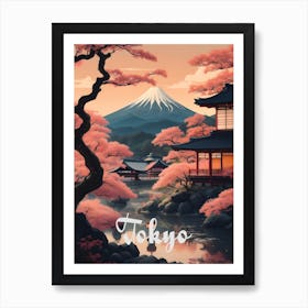 Tokyo Temple by Mount Fuji Art Print