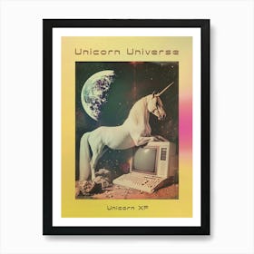 Retro Unicorn In Space With A Computer Retro Collage 1 Poster Art Print