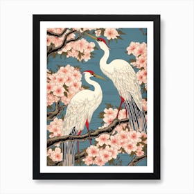 Cherry Blossom And Cranes 4 Vintage Japanese Botanical Art Print