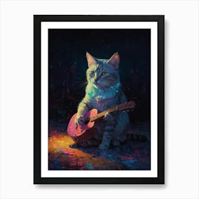 Cat Playing Ukulele Art Print