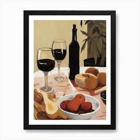Atutumn Dinner Table With Cheese, Wine And Pears, Illustration 1 Art Print