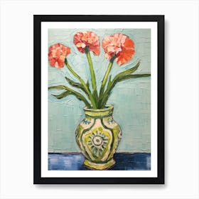 Flowers In A Vase Still Life Painting Carnation 4 Art Print