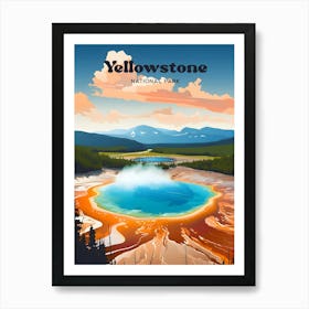 Yellowstone National Park Emerald Pool Travel Art Illustration Art Print