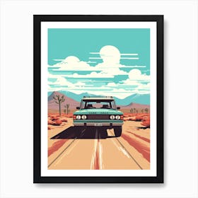 A Range Rover Car In Route 66 Flat Illustration 3 Art Print