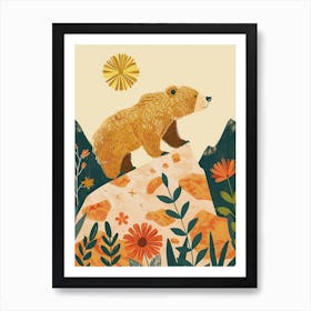 Sloth Bear Walking On A Mountrain Storybook Illustration 3 Art Print