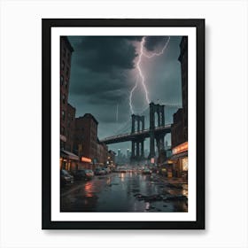 Lightning Over Brooklyn Bridge 1 Art Print