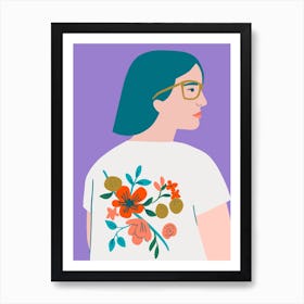 Girl With Flower Shirt Art Print