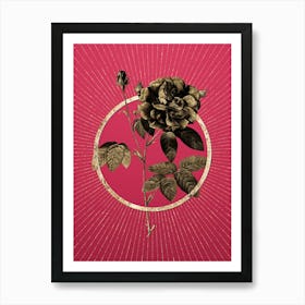 Gold French Rose Glitter Ring Botanical Art on Viva Magenta n.0104 Art Print