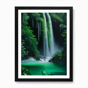 Erawan Falls, Thailand Peaceful Oil Art  Art Print