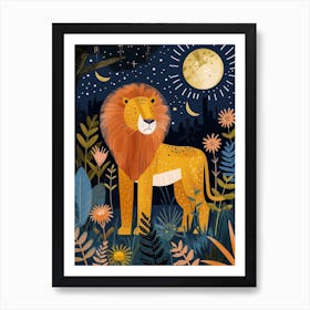 African Lion Night Hunt Illustration 2 Art Print