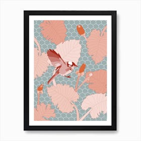 Maroon Bird On Fish Scale Art Print