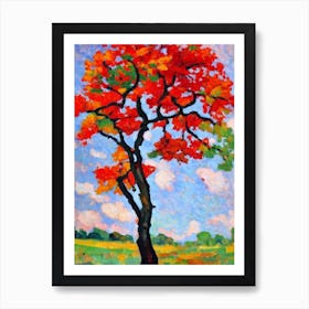 Scarlet Oak tree Abstract Block Colour Art Print