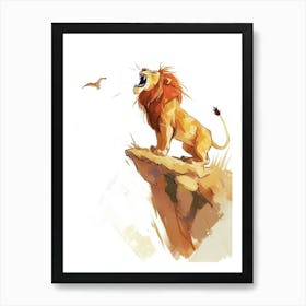 African Lion Roaring On A Cliff Clipart 1 Art Print