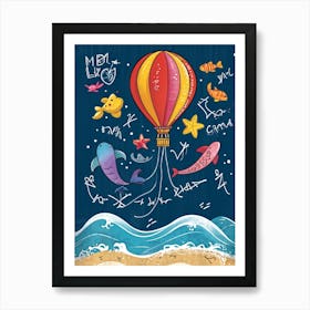 Cartoon Illustration Of A Vibrant Helium Balloon Embellished With Playful Designs Of Children At A (2) Art Print