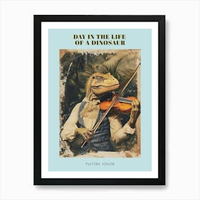 Dinosaur Playing Violin Retro Collage 2 Poster Art Print