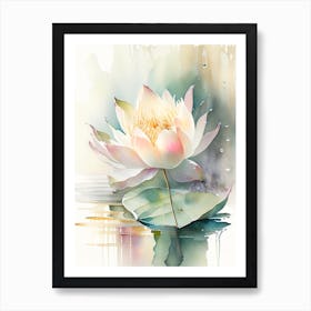Blooming Lotus Flower In Lake Storybook Watercolour 1 Art Print