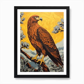 Vintage Bird Linocut Golden Eagle 2 2 Art Print