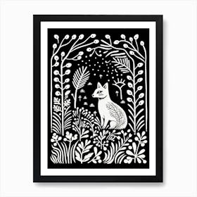 Fox In The Forest Linocut Illustration 32  Art Print