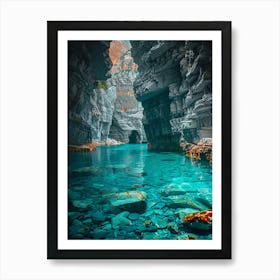 Blue Water In A Cave Art Print