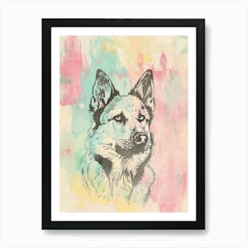 Pastel Icelandic Sheepdog Line Illustration 1 Art Print