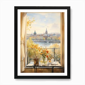 Window View Of Stockholm Sweden In Autumn Fall, Watercolour 3 Art Print