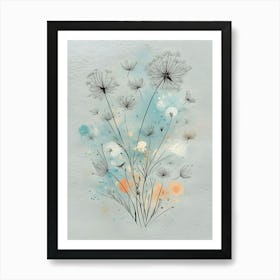 The Dance of Dandelions: A Ballet of Seeds in a Soft Blue Sky Art Print