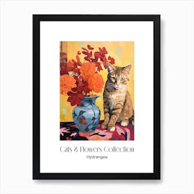 Cats & Flowers Collection Hydrangea Flower Vase And A Cat, A Painting In The Style Of Matisse 2 Art Print