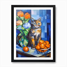 Hydrangea With A Cat 1 Cubism Picasso Style Art Print