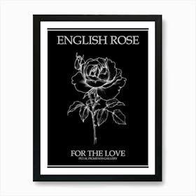 English Rose Black And White Line Drawing 1 Poster Inverted Art Print