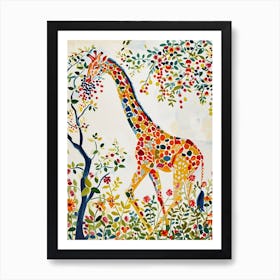 Giraffe Eating Berries Watercolour Inspired 1 Art Print