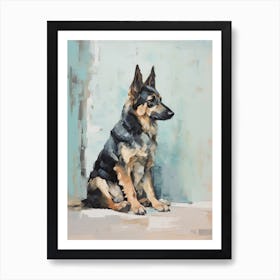 German Shepherd Dog, Painting In Light Teal And Brown 0 Art Print