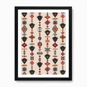 American Buffalo and Aztec Lines Berry Multicolor Art Print