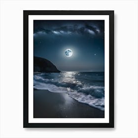 Full Moon Over The Ocean 3 Art Print