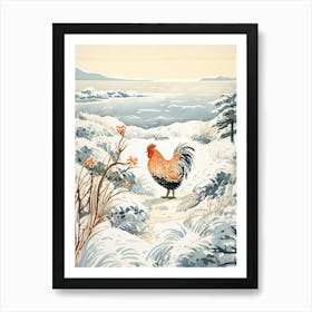 Winter Bird Painting Rooster 2 Art Print
