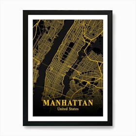 Manhattan Gold City Map 1 Art Print