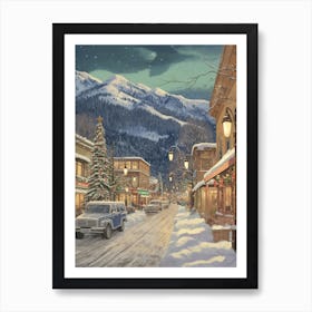 Vintage Winter Illustration Aspen Colorado 6 Art Print