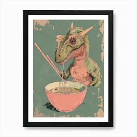 Pastel Pink Dinosaur Eating Ramen Art Print