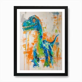 Abstract Blue Orange Dinosaur Art Print