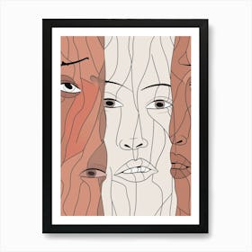 Copper & White Abstract Face Drawing 1 Art Print