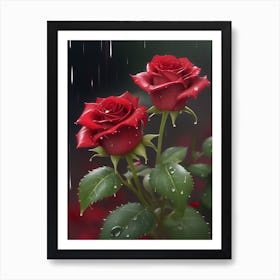 Red Roses At Rainy With Water Droplets Vertical Composition 33 Art Print