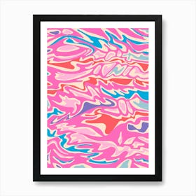 FLOW Retro Mid-Century Modern Abstract Water Marble in Fuchsia Hot Pink Blue Red Purple Y2K Colors Art Print
