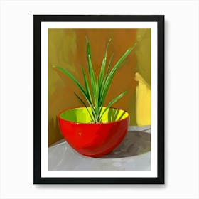 Red Bowl With Plant Art Print