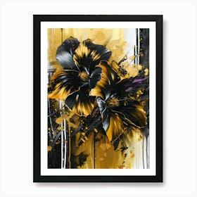 Black And Gold Flowers 13 Art Print