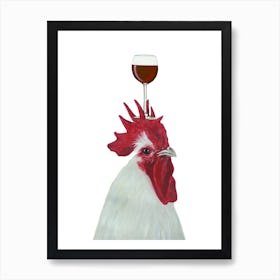 Rooster With Wineglass Art Print